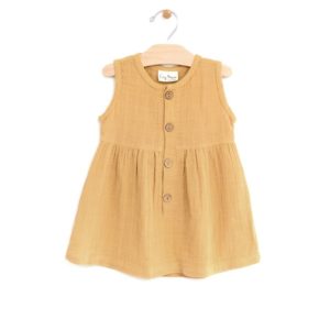 City Mouse Straw Muslin Button Tank Dress