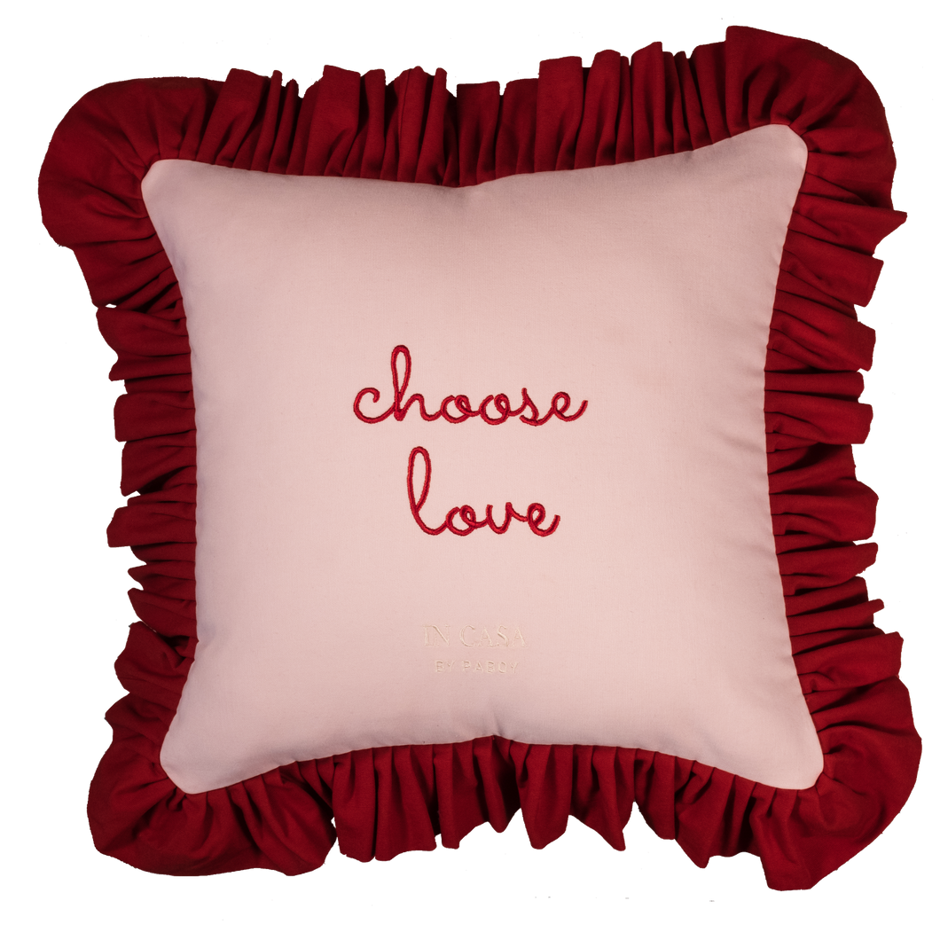 Choose Love x In Casa: Embroidered Wine Red and Rose Pink Cushion