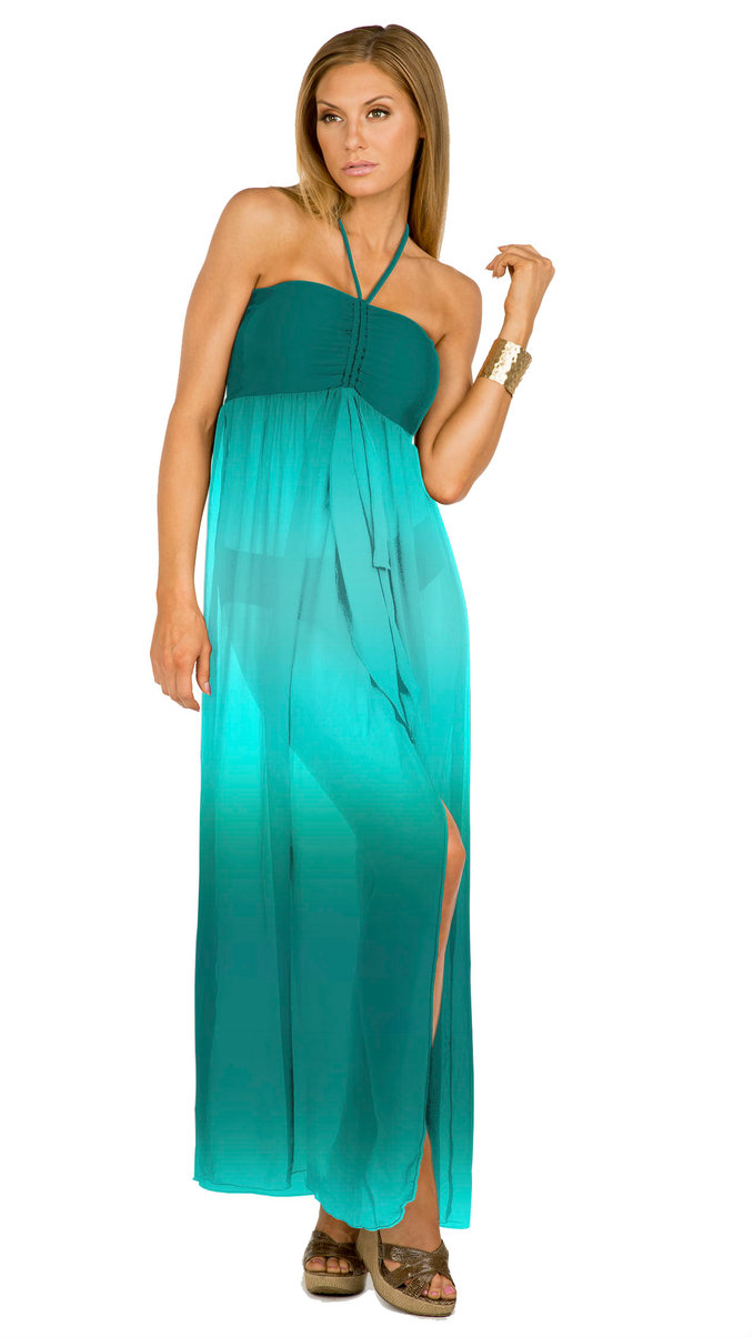 Aerin Rose Ombre Emerald - Bandeau Maxi Cover-Up Dress ...
