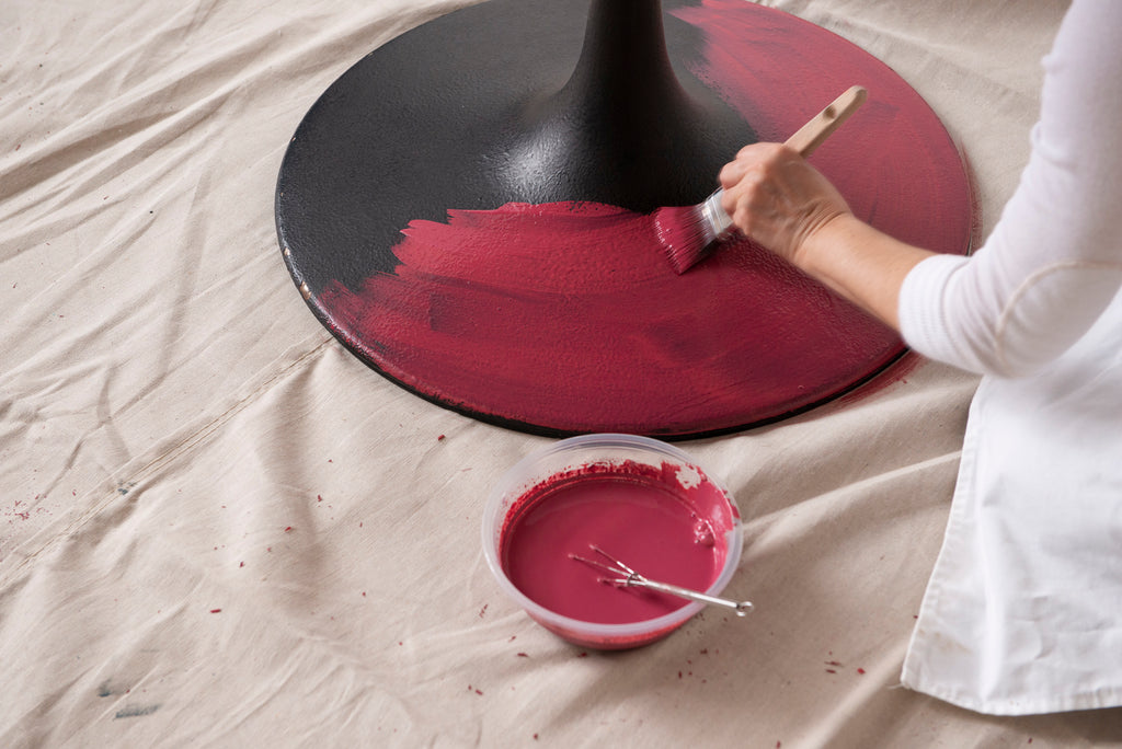 Round Table with a Steel Base Upcycled with Sangria Milk Paint