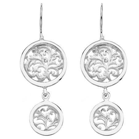 Silver cut out patterned circle drop earrings 0