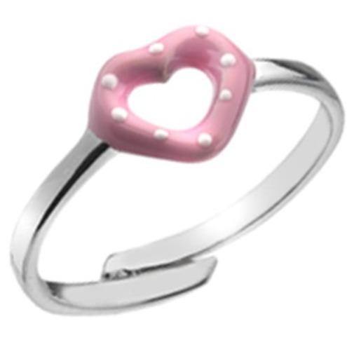 Childs, silver, pink polka dot enamel heart ring 0