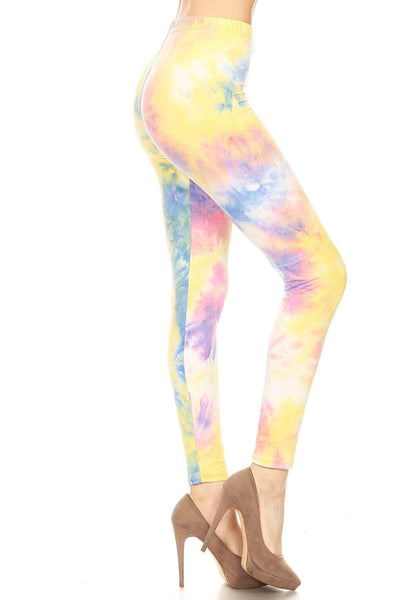 Tie Dye Printed, Full Length, High Waisted Leggings In A Fitted Style With An Elastic Waistband - Top Dealz