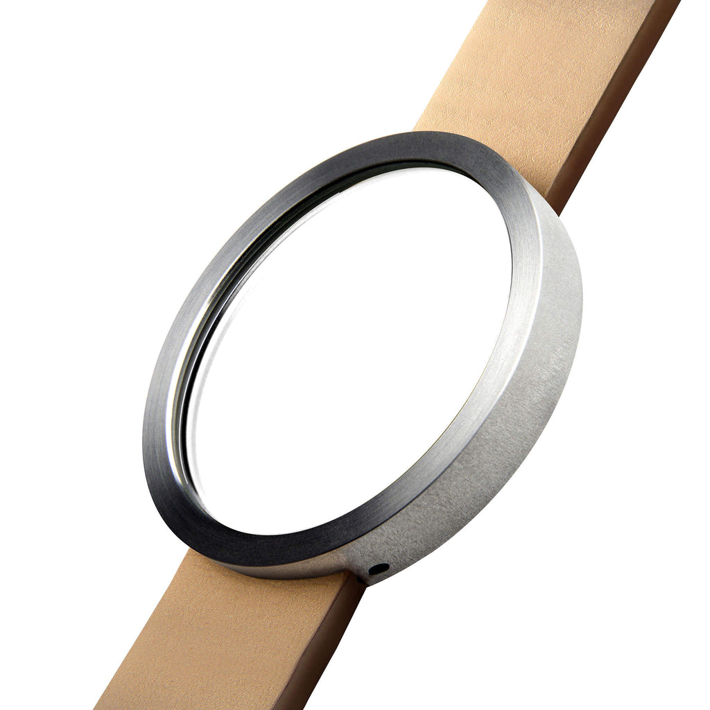 Timeless Stainless Steel Wrist Mirror with Natural Tan Leather Strap