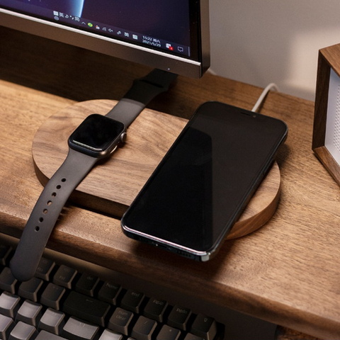 Wooden Apple iPhone and Apple Watch charging station