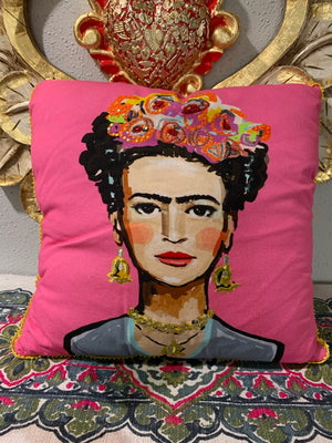 Frida Embroidery Bedazzle Pillow