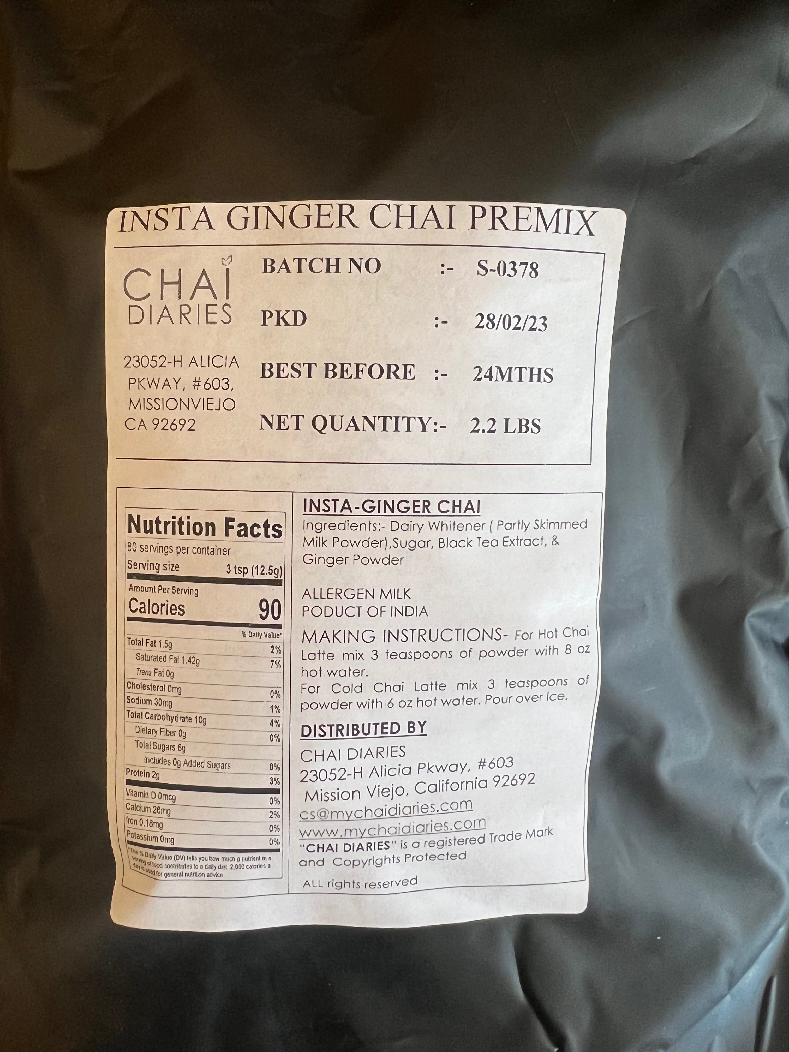 Instant Ginger Chai Latte Powder Bulk Label 2.2 lbs by Chai Diaries