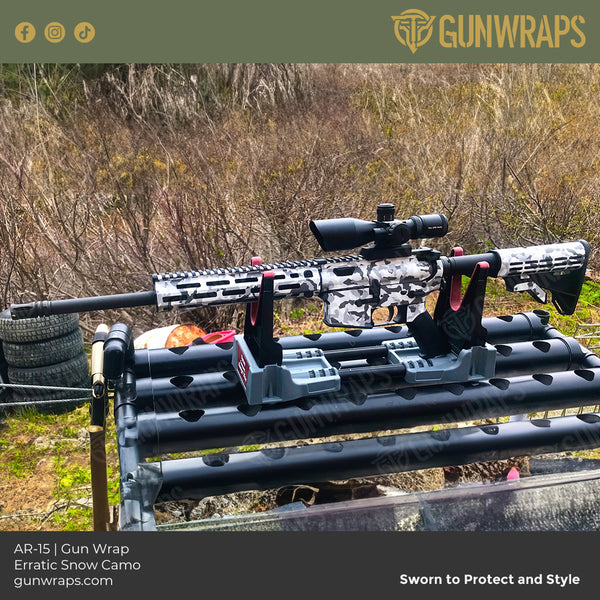 AR 15 Erratic Snow Camo Gun Skin Vinyl Wrap