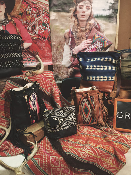 boho display, boho store, fringe bags, boho merchandising, boho fashion boutique, grace design bags, craft fairs toronto, boho bags, kilim bags