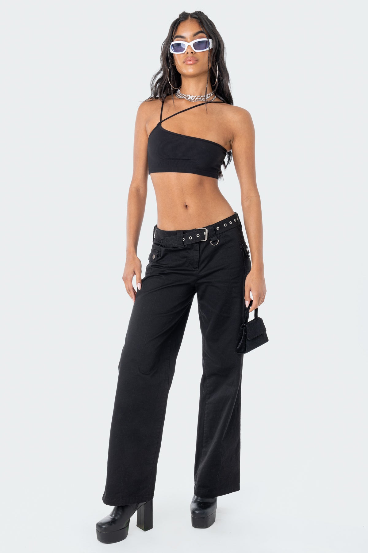 Image of Asymmetric Ribbed Crop Top