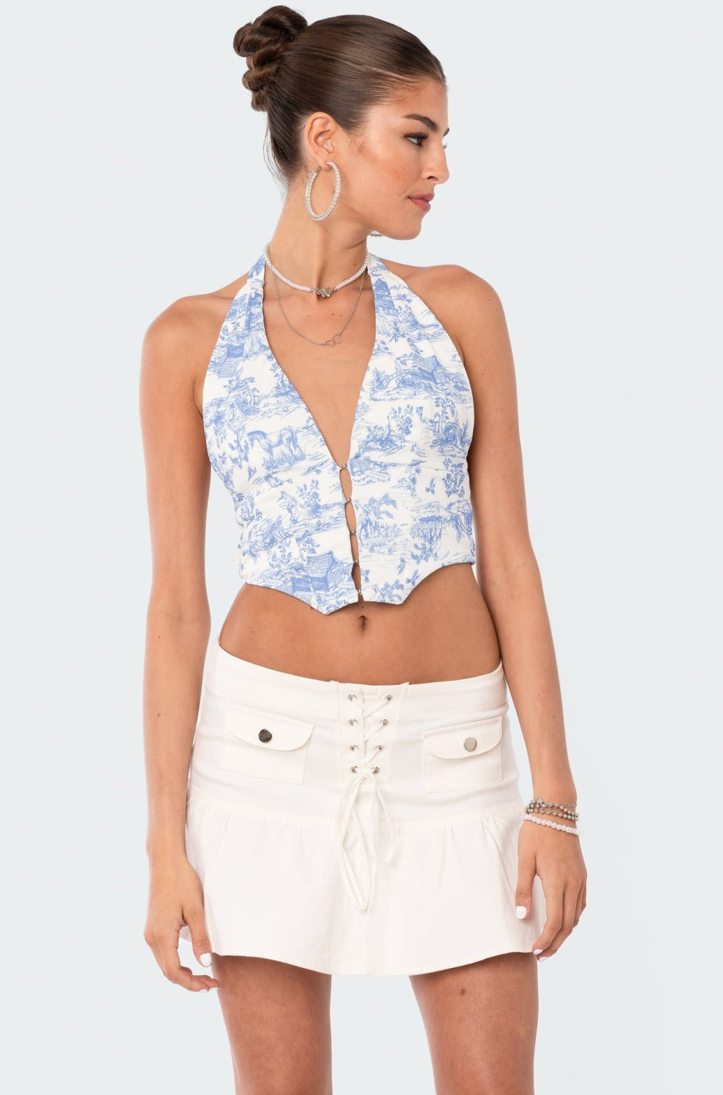 Image of Delft Print Open Back Top