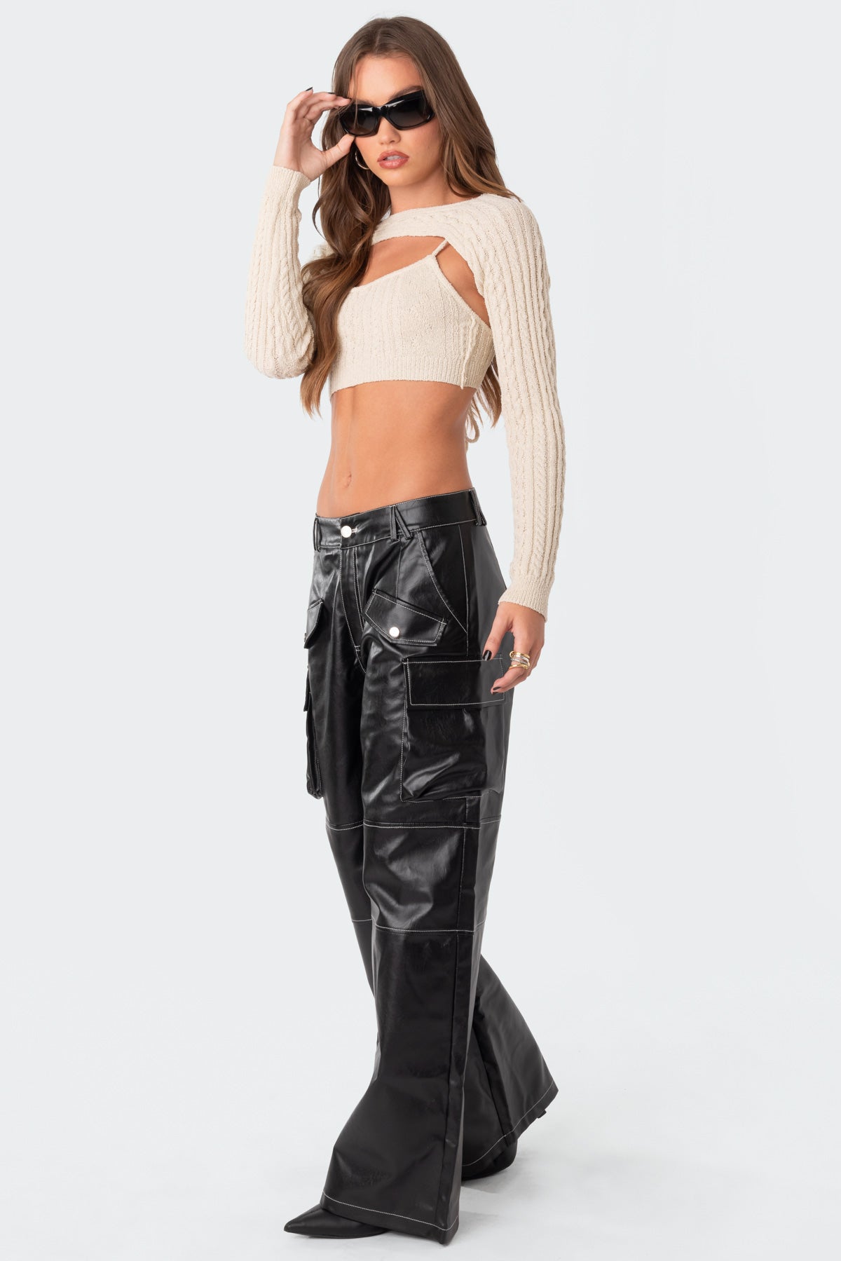 HUGO - Logo-embossed relaxed-fit trousers in faux leather