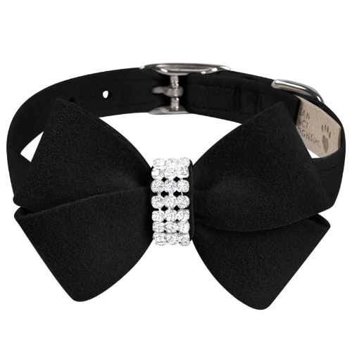 Susan Lanci Designs Nouveau Bow Crystal Ultrasuede Collar — Black – Fetch