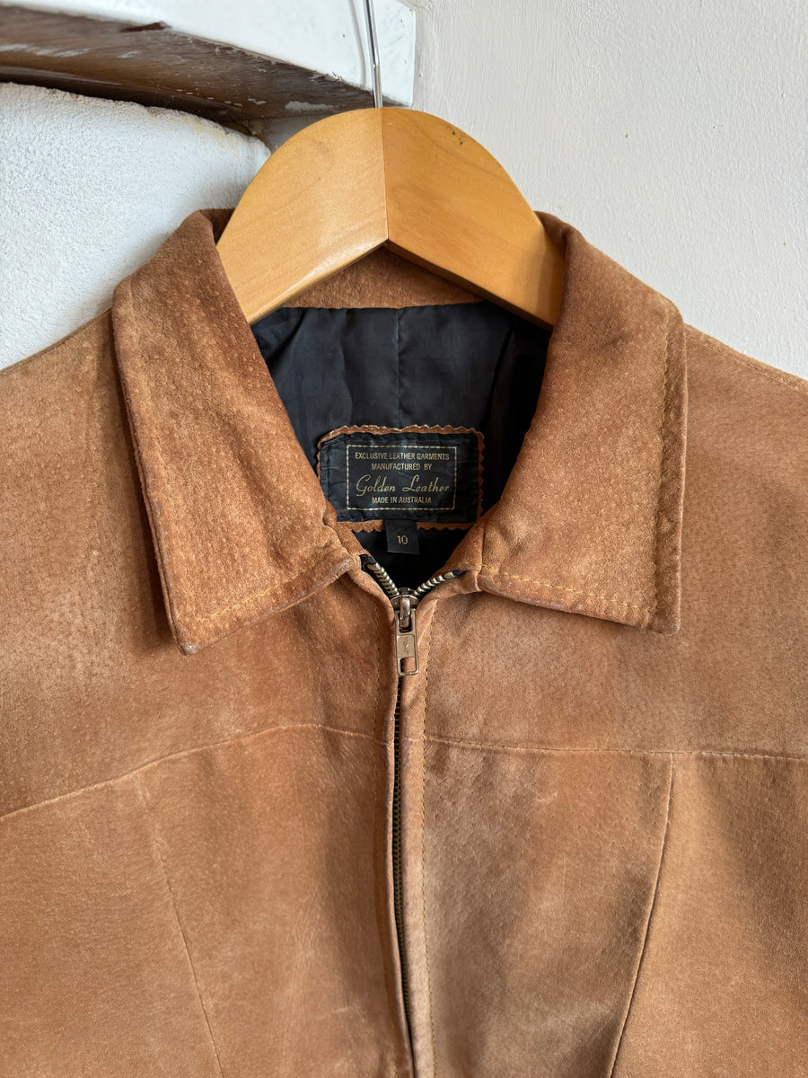 Vintage Tan Leather Zip Front Jacket