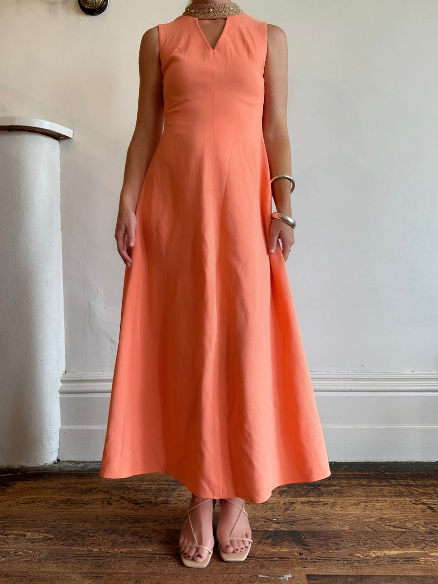 Vintage Peach Collared Evening Dress