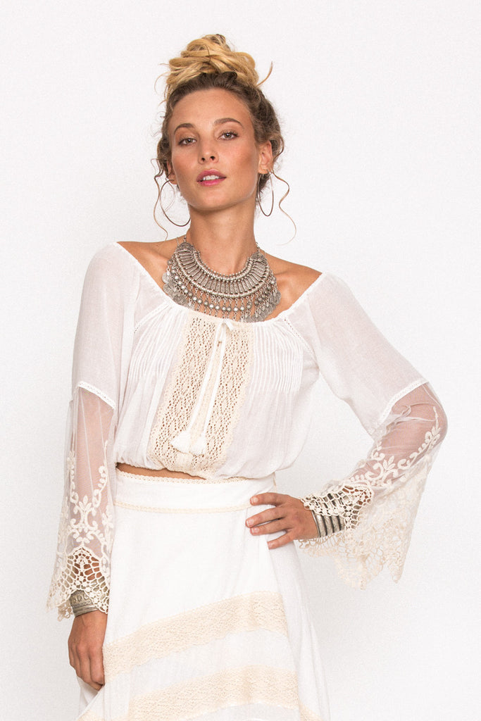 Spell Peasant Girl Off The Shoulder Crop White – Call Me The Breeze