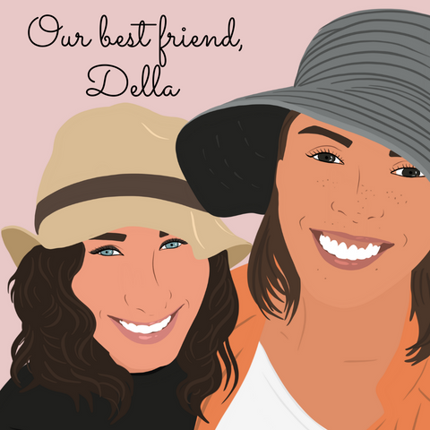 Our best friend Della, an illustration of two girls one in a hat