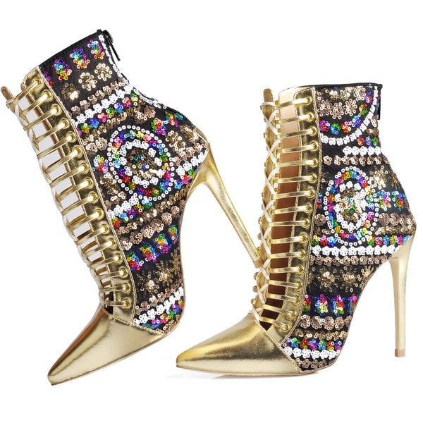 Alice Gold Sequined Ankle Boots | PinkPalms Fashion