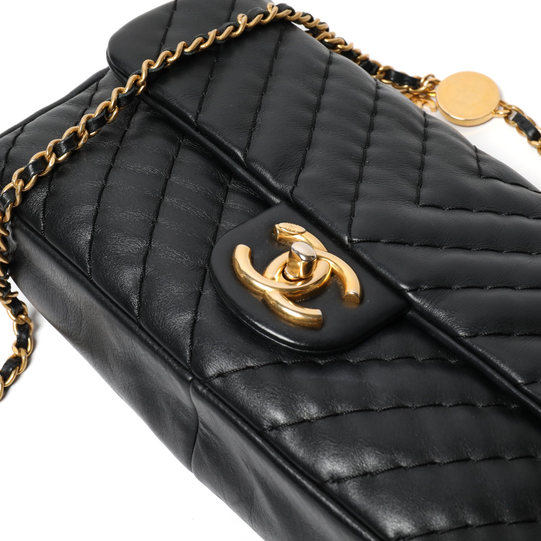 Chanel K28 Chanel 255 105 inch Double Flap Black Quilted Leather 