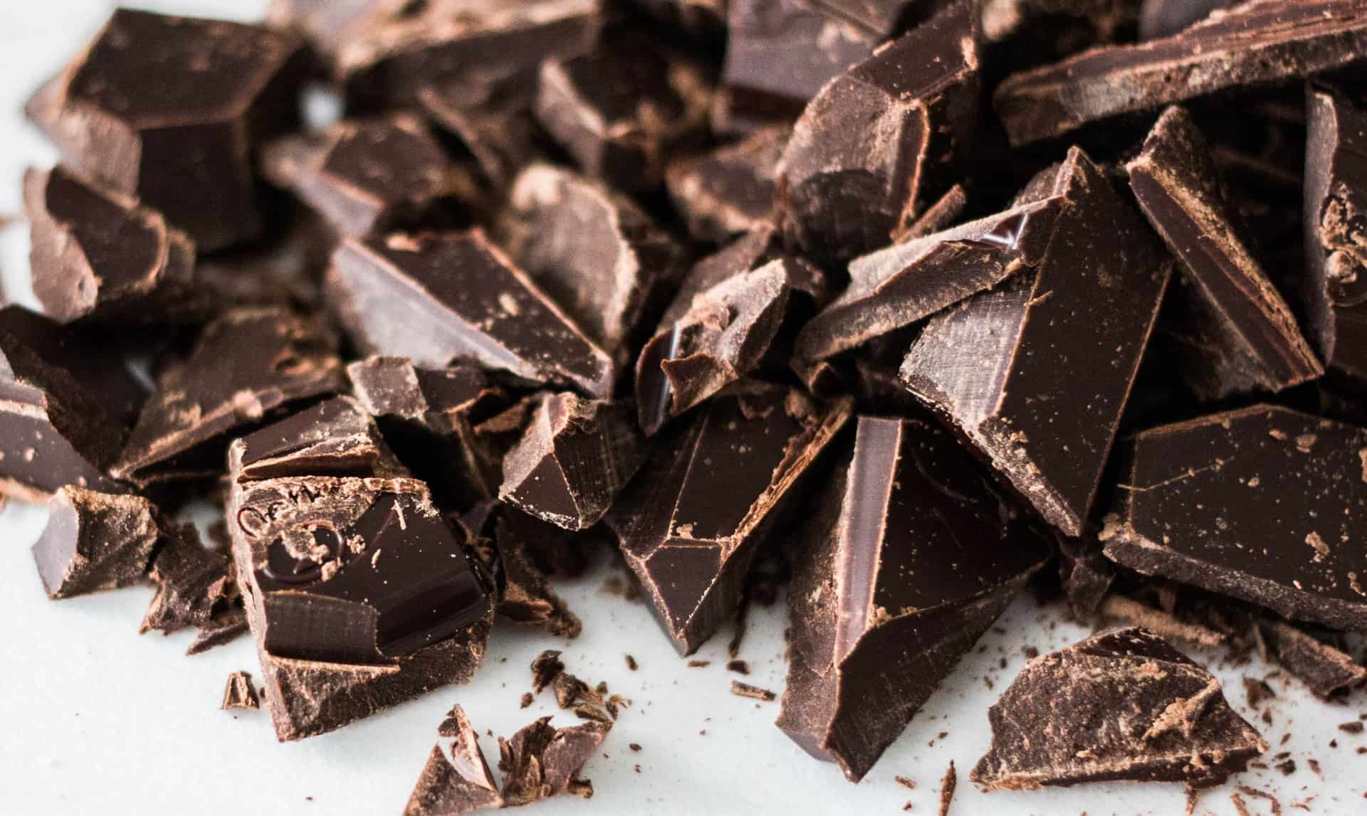 Shards of dark chocolate on a table