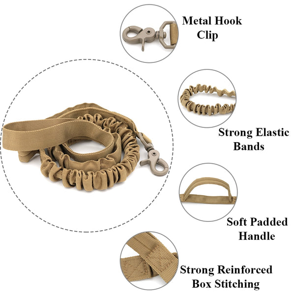 Laisse élastique tactique pour chien 2 poignées