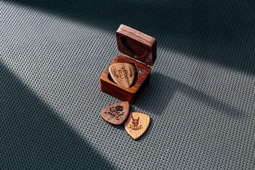 wood engraving ideas: personalized guitar picks