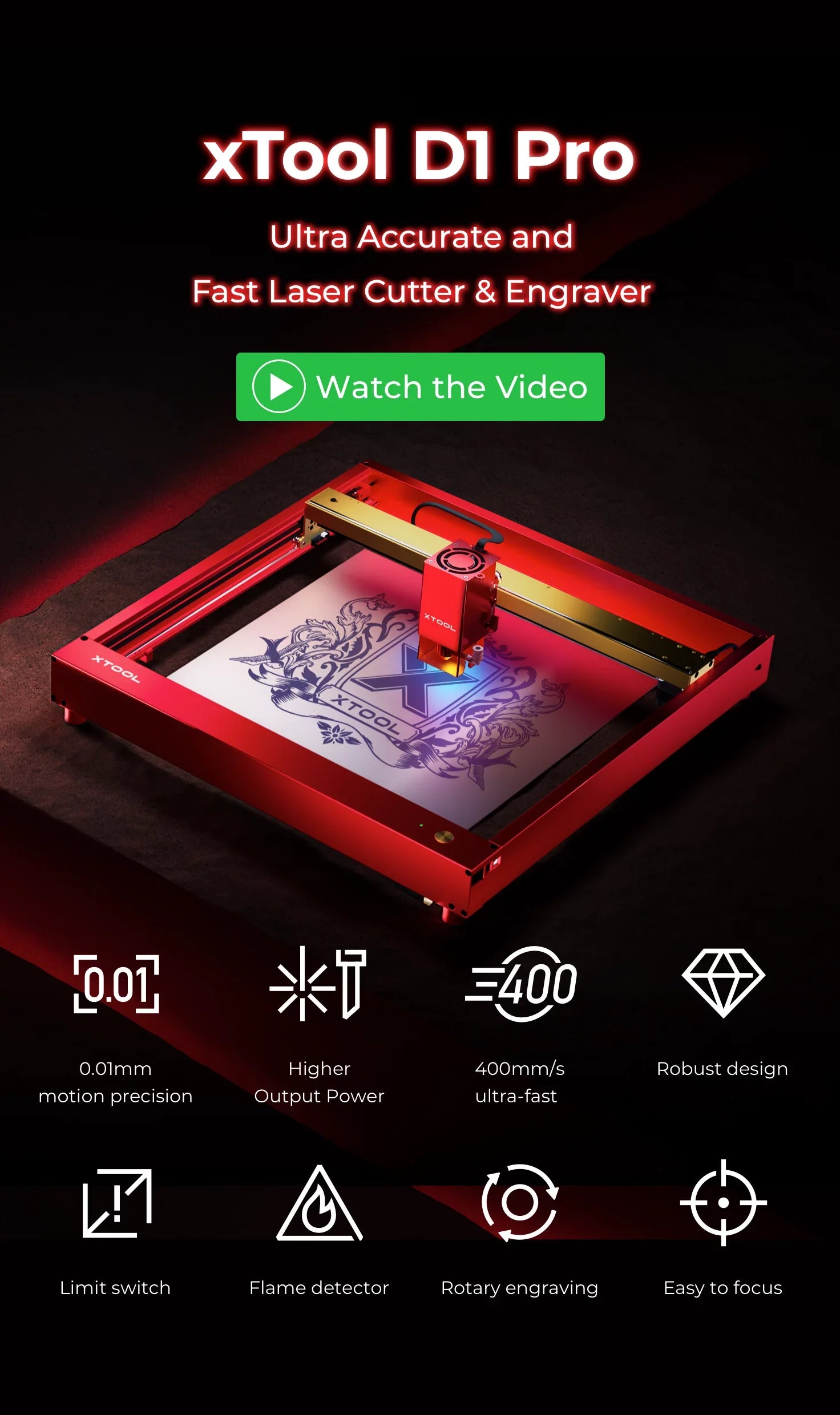 xTool D1 Pro 10W Laser Engraver Deluxe Bundle, with RA2 Pro Rotary,  Foldable Enclosure, Airflow Adjustable Air Assist, Honeycomb 