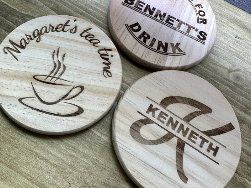 wood engraving ideas: engraved wood coasters