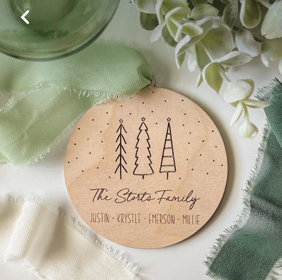 wood engraving idea: personalized christmas ornaments