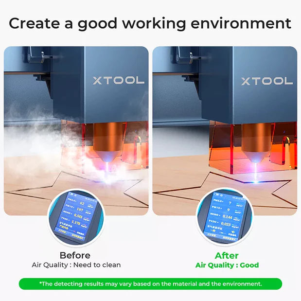 difference between laser cutting wood with an air purifier or not