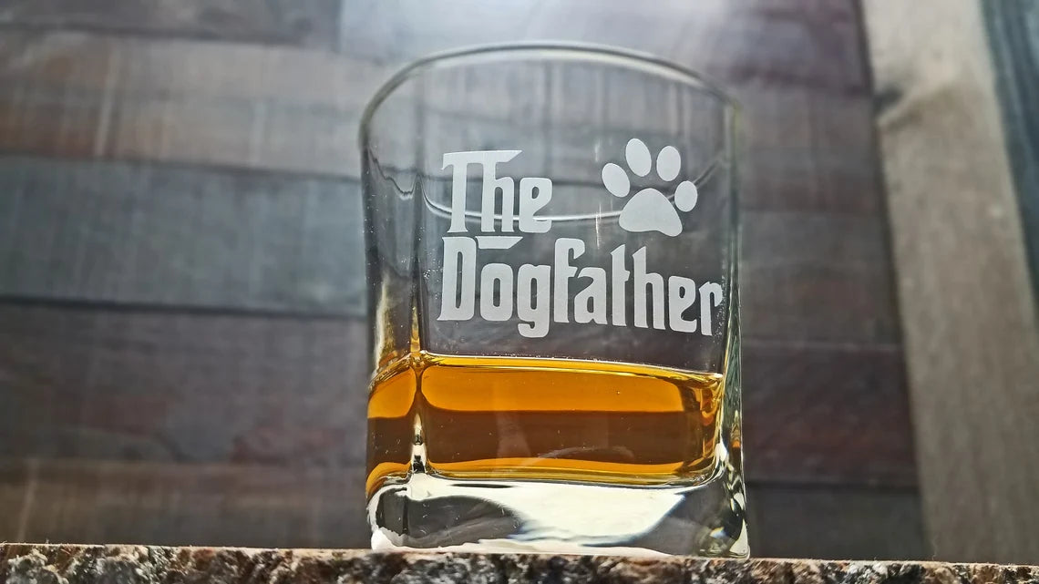 Christmas gifts for dog lovers: custom engraved whiskey glasses