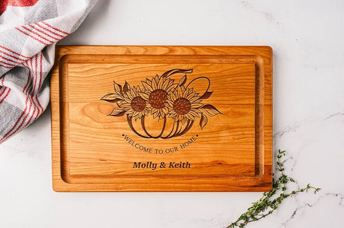 cutting board engraved with nature-based design