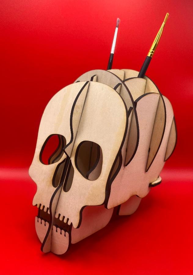 halloween crafts for adults: skull desk pen holder