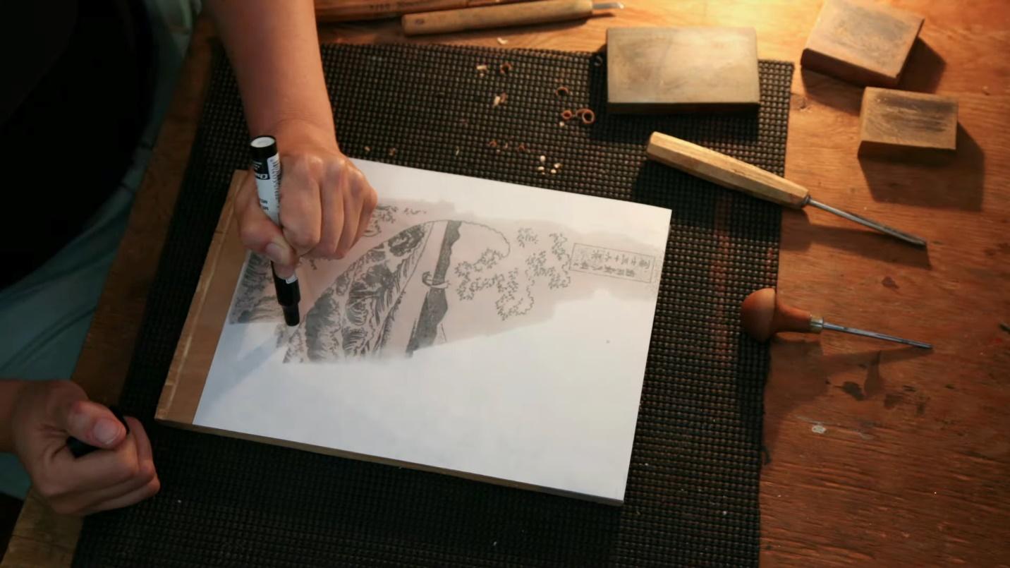 transferring the image to the woodblock