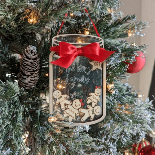 Christmas tree decorations: gingerbread family mason jar ornaments
