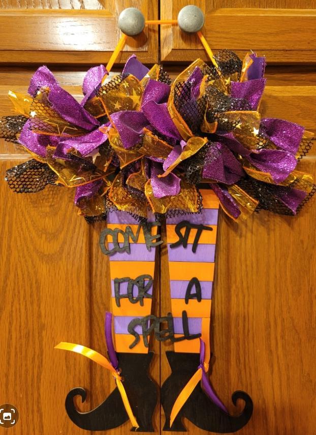 halloween craft ideas: witch legs door hanger