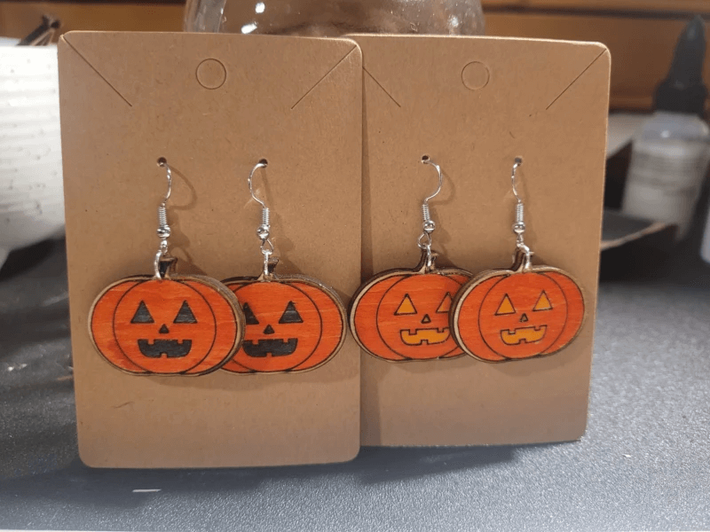 laser cut halloween themed wood earrings