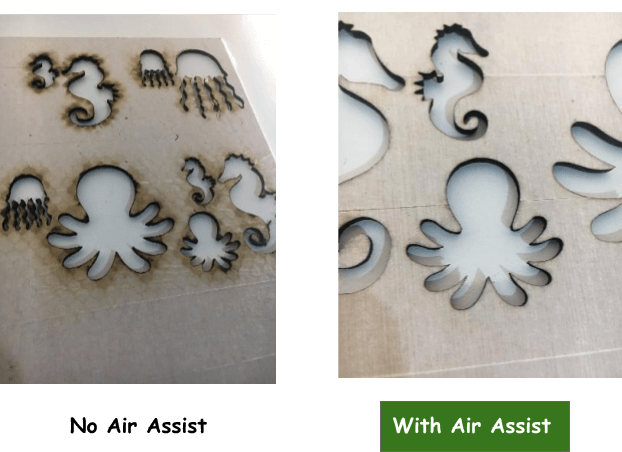 laser cutting with and without air assist