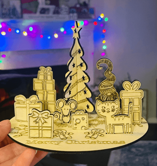 wooden Christmas crafts: pop-up 3d Christmas card