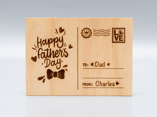 laser engraved basswood father's day card