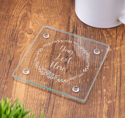 personalized office gifts: engraved glass coasters