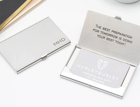 personalized office gifts: engraved business card wallets