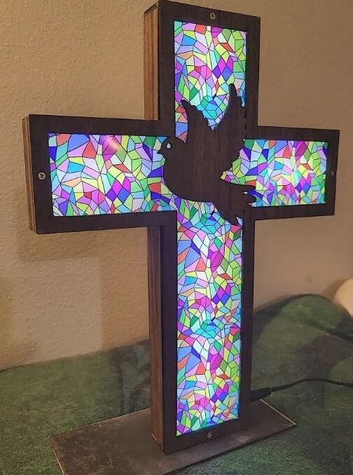 laser cut cross art with led lighting