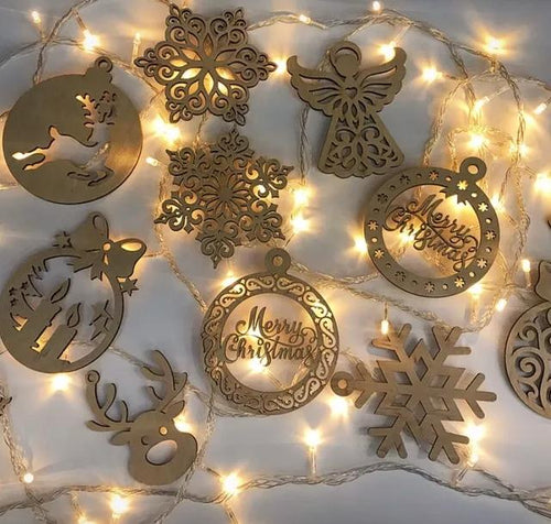 laser cut wooden Christmas ornaments