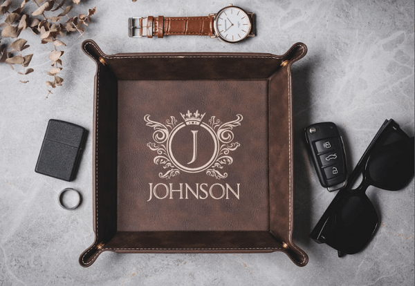 engraved gifts for him - engraved leather tray