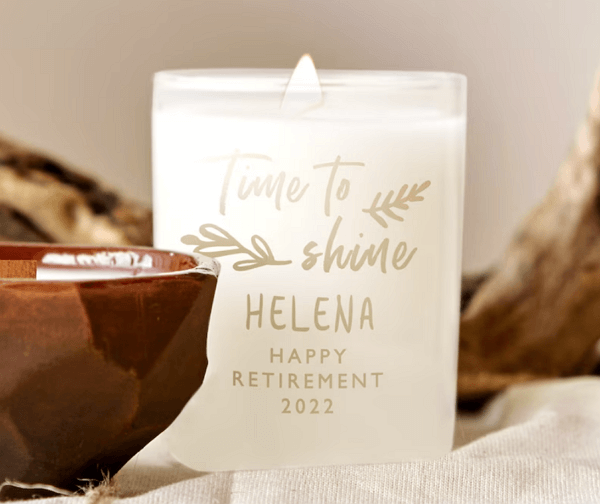 engraved retirement gifts - engraved scented candle