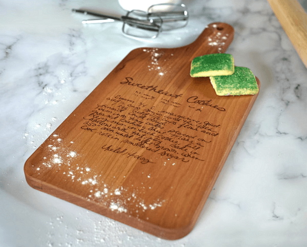 Cutting board with engraved recipe