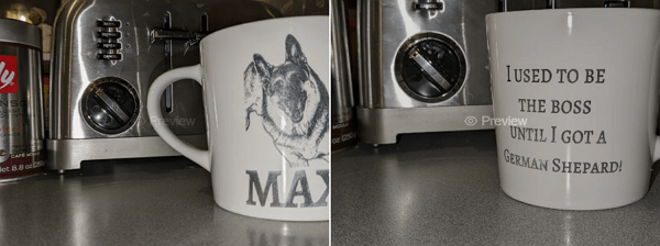 Christmas gifts for dog lovers: custom engraved mugs