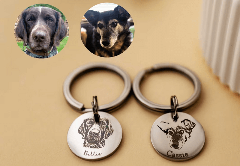 Christmas gifts for dog lovers: custom engraved dog portrait keychains