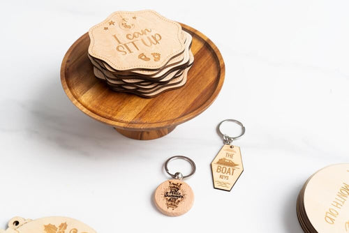 custom engraved coasters and keychains